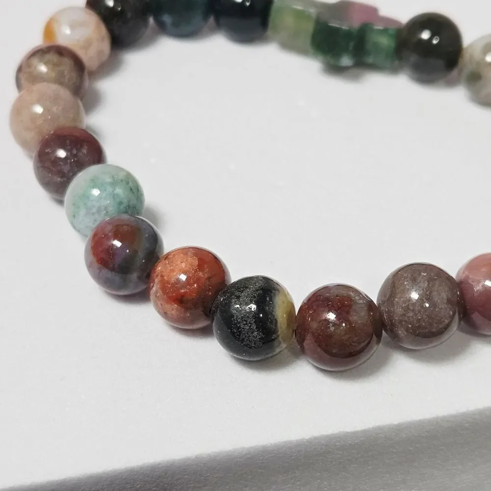 Natural Indian Agate Green Aventurine Cross Stretch Bracelet Christian Gift